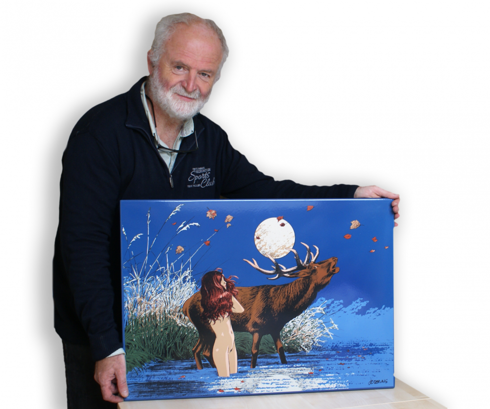 Plaque émaillée - Le brame au clair de lune